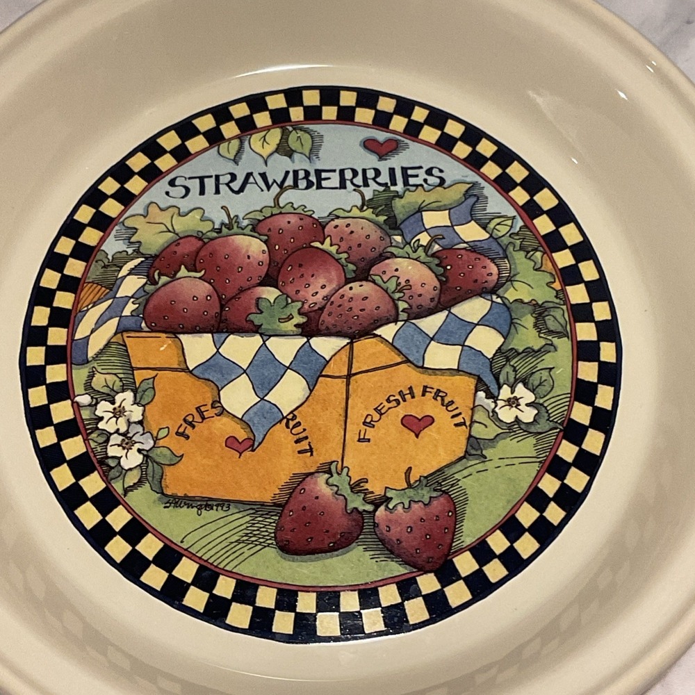 Vtg Susan Winget Strawberry Hearts Ceramic Pie Dish 10.75‎ Cottage Country Style - Picture 2 of 7